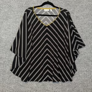Susan Graver Shirt Womens 1X Black Striped Flare Dolman Liquid Knit Plus Size
